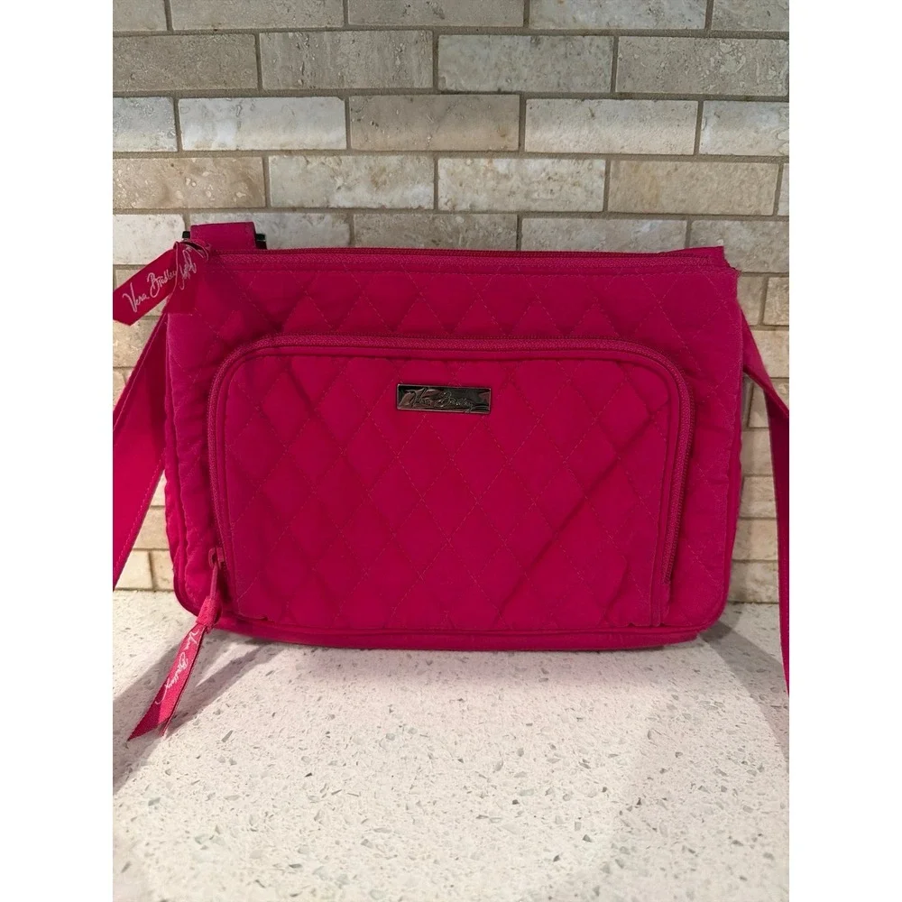 Vera Bradley Hot Pink Messenger Crossbody Travel Bag Organizer Purse Adjustable
